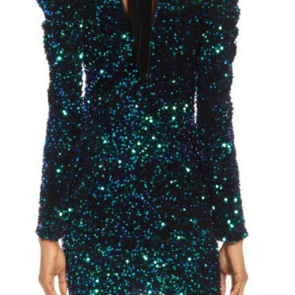 Adelyn Rae Sequin Long Sleeve Dress - Emerald and Midnight - Picture 2 of 4